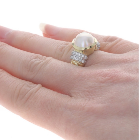 18K David Yurman Diamond South Sea Pearl Sterling Silver Ring - Picture 5 of 5